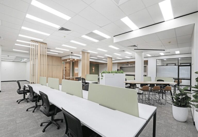 Commercial Electrician Sydney team completed an electrical fitout in a modern office with open workstations - Electrical Office Fitouts Services