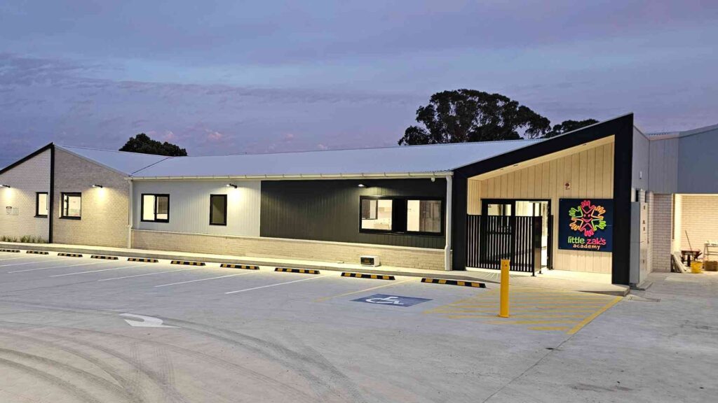 This image captures the exterior of Little Zak’s Childcare in Blacktown after the electrical fit-out was finished by expert commercial electricians.