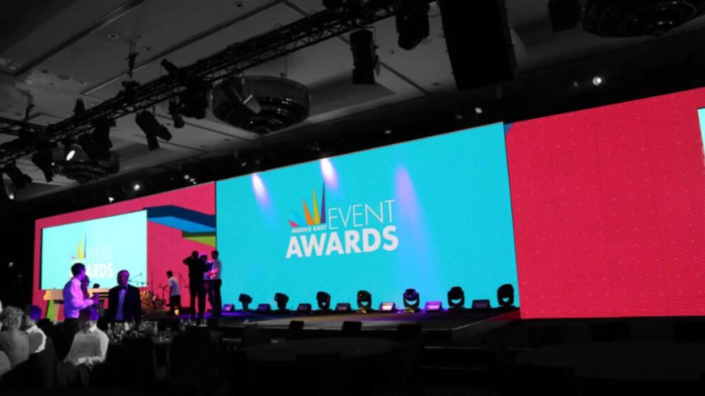 This image features a completed LED setup tailored for an outdoor wedding venue, offering vibrant visual effects.