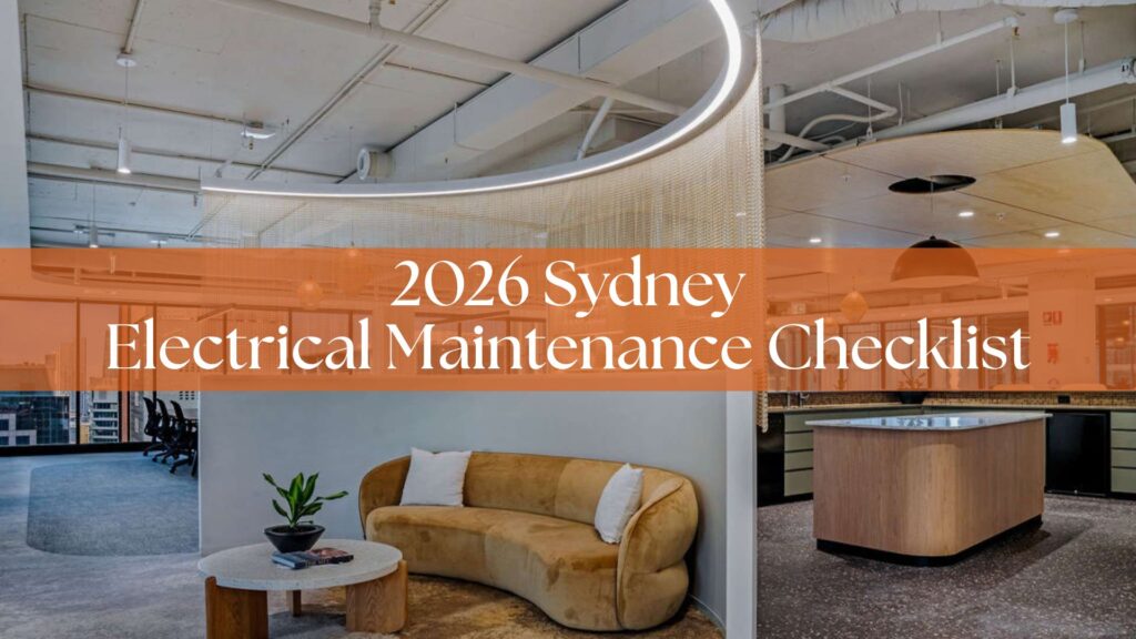 A modern commercial office interior in Sydney highlighting routine commercial electrical maintenance and safety standards.