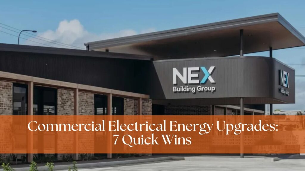 Exterior view of a modern NEX Building Group commercial facility featured in a guide on Commercial Electrical Energy Upgrades by Lightspeed.