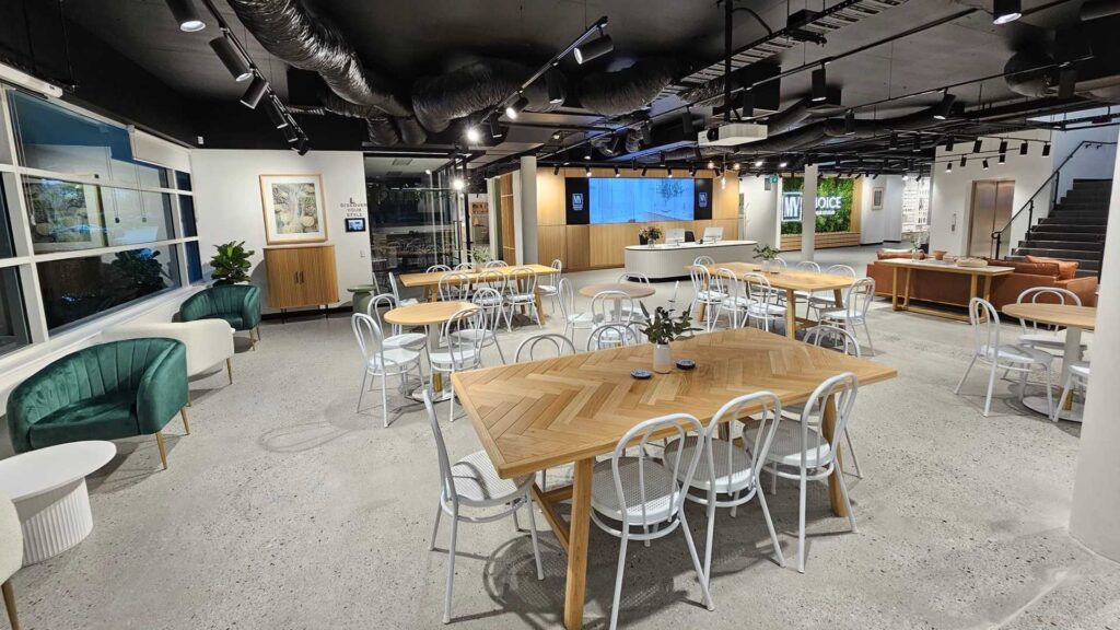 Lightspeed commercial electrician in Sydney installing recessed and track lighting at the McDonald Jones Headquarters.